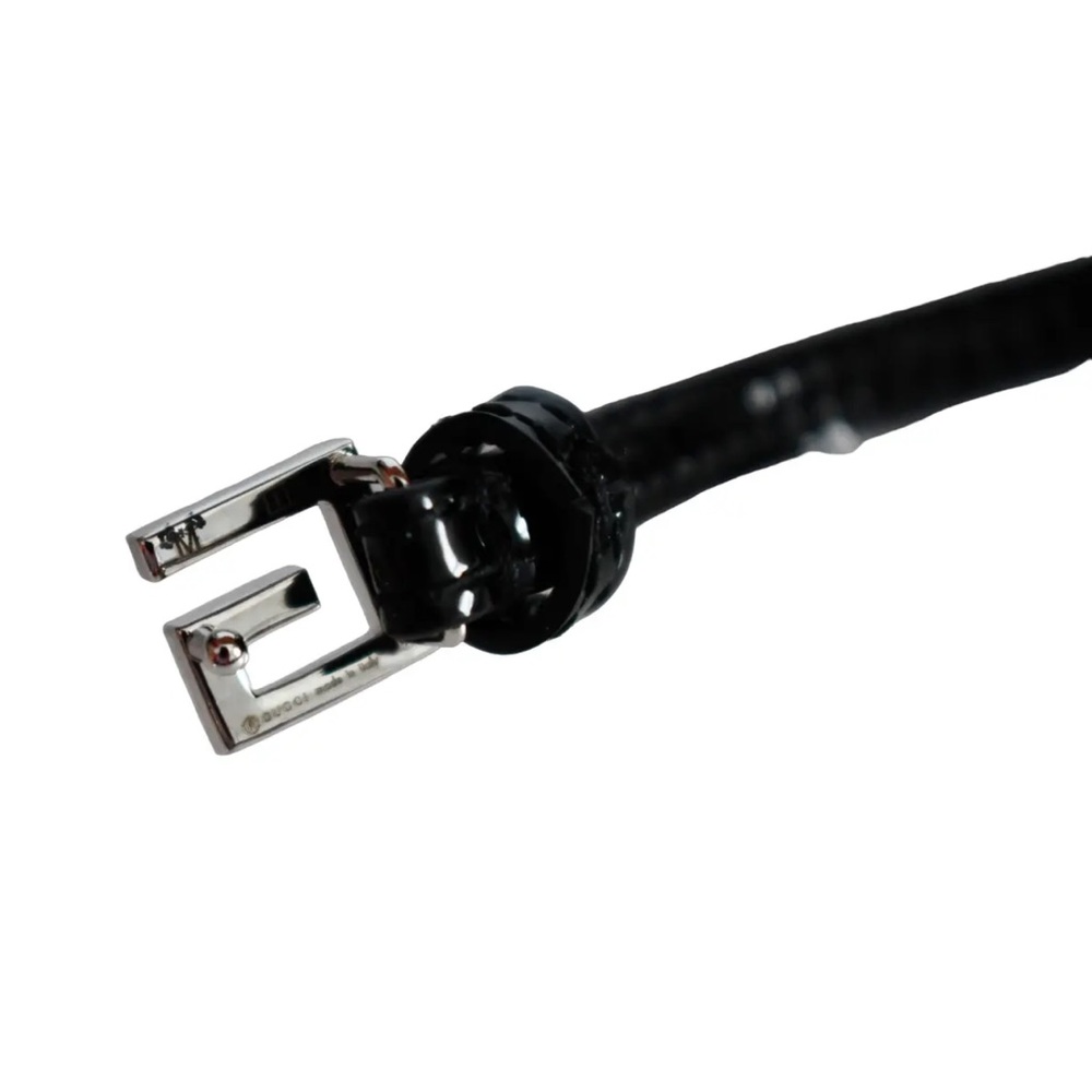 🆕️ GUCCI Black PATENT LEATHER Bracelet with CRYSTAL SQUARE G Buckle Size M🌟🖤 - Picture 5 of 13